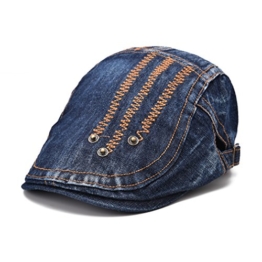 Action Club Unisex Denim Jean Flatcap Schiebermütze Gatsby Cap Golfermütze Schirmmütze Dunkel Blau -