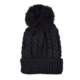 Ayliss® Damen Frau Strickmütze Wintermütze Beanie Bommelmütze Warm mit weichem Fleece Innenfutter Zopfmuster mit XL Fellbommel (Schwarz) -