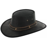 Barmah Squashy Bronco Leder Traveller Rindlederhut Flechtband (M/56-57 - schwarz) -