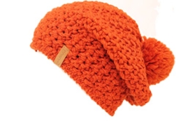 Beanie Alpaka Schurwolle Mischung mit Bommel Made in Germany lange Form (orange) -