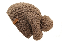 Beanie Alpaka Schurwolle Mischung mit Bommel und innen Fleece Made in Germany lange Form (taupe) -