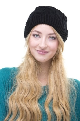 Beanie Strick Mütze "Juliet" mit Bommel und Zopfmuster Mütze oversize Wintermütze Skimütze Snowboardmütze gestrickte Wintermützen Herbst / Winter (schwarz 235) -