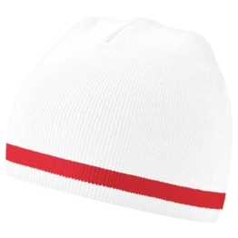 Beechfield Beanie Mütze, schwarz-rot-gold (Einheitsgröße) (Weiß/Rot) -