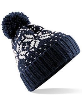 Beechfield Unisex Strickmütze mit Bommel, Schneeflocken-Muster Eine Größe,Marineblau/Weiß -