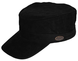 Black Jungle Field Cap, Leder, Cuba Cap, Biker Kappe, One-Size, Schwarz -