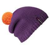 Bommel Mütze Beanie No.1 in der Farbe Lila mit 2 auswechselbaren Bommeln in Orange + Rot -