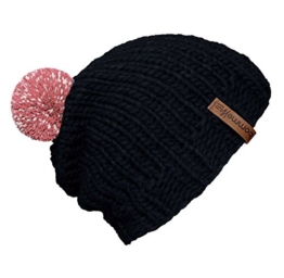 bommelME "Beanie Handmade" Handgestrickte Bommelmütze mit reflektierendem Wechselbommel, Strickmütze aus Merino Wolle mit abnehmbarem Bommel, Mütze: Anthrazit / Bommel: Altrosa reflect -