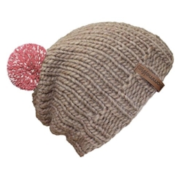 bommelME "Beanie Handmade" Handgestrickte Bommelmütze mit reflektierendem Wechselbommel, Strickmütze aus Merino Wolle mit abnehmbarem Bommel, Mütze: Sand / Bommel: Altrosa reflect -