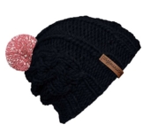 bommelME "Beanie Handmade Zopf" Handgestrickte Bommelmütze mit reflektierendem Wechselbommel, Strickmütze aus Merino Wolle mit abnehmbarem Bommel, Mütze: Anthrazit / Bommel: Altrosa reflect -