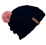 bommelME "Beanie Handmade Zopf" Handgestrickte Bommelmütze mit reflektierendem Wechselbommel, Strickmütze aus Merino Wolle mit abnehmbarem Bommel, Mütze: Dunkelblau / Bommel: Altrosa reflect -