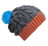 bommelME "Beanie No.3" Bommelmütze mit Wechsel Fellbommel, Strickmütze aus Merino Wolle mit abnehmbarem Bommel, Mütze: Grau-Koralle / Bommel: Fell Neonblau -