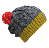 bommelME "Beanie No.3" Bommelmütze mit reflektierendem Wechselbommel, Strickmütze aus Merino Wolle mit abnehmbarem Bommel, Mütze: Grau-Gelb / Bommel: Rot reflect -