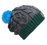 bommelME "Beanie No.3" Bommelmütze mit Wechsel Fellbommel, Strickmütze aus Merino Wolle mit abnehmbarem Bommel, Mütze: Grau-Petrol / Bommel: Fell Neonblau -