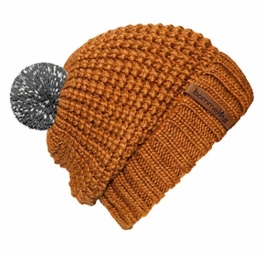 bommelME "Beanie No.4" Bommelmütze mit reflektierendem Wechselbommel und Umschlag, Strickmütze aus Merino Wolle mit abnehmbarem Bommel, Mütze: Bronze / Bommel: Grau reflect -