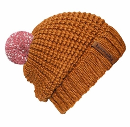 bommelME "Beanie No.4" Bommelmütze mit reflektierendem Wechselbommel und Umschlag, Strickmütze aus Merino Wolle mit abnehmbarem Bommel, Mütze: Bronze / Bommel: Altrosa reflect -