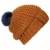 bommelME "Beanie No.4" Bommelmütze mit Wechsel Fellbommel und Umschlag, Strickmütze aus Merino Wolle mit abnehmbarem Bommel, Mütze: Bronze / Bommel: Fell Blau -