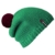 Bommelmütze Beanie No.1 in der Farbe smaragd grün mit 2 auswechselbaren Bommeln in bordeaux + lila -