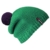 Bommelmütze Beanie No.1 in der Farbe smaragd grün mit 2 auswechselbaren Bommeln in bordeaux + lila - 
