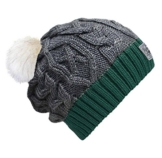 Bommelmütze Beanie No.3 Grau-Petrol mit Zopfmuster und 2 auswechselbaren Kunstpelz Bommeln in Weiß + Rostrot -