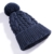 [Bommelmütze] FREETOO Strickmütze klassische Beanie mit großem Bommel Street style Mütze mit 3 Farbe passt jeden Look High Fasion Grobstrick mit Zopfmuster für Damen und Herren, Schwarzblau - 