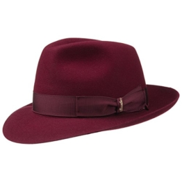 Borsalino Hutklassiker Hut Bogarthut für Damen Herren Kaninchenhaarhut Filzhut mit Futter, mit Ripsband Winter Sommer (63 cm - bordeaux) -