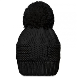 CASPAR Unisex klassische Winter Mütze / Bommelmütze / Strickmütze mit schönem Strickmuster und großem Bommel - viele Farben - MU085, Farbe:schwarz;Größe:One Size -