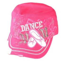 Damen Army Cap im Used Look mit Strass Dance Pink Military Kuba Kappe Mütze Schirmmütze -