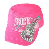 Damen Army Cap im Used Look mit Strass Rock Guitar Schwarz Military Kuba Kappe Mütze Schirmmütze -