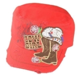 Damen Army Cap im Used Look mit Strass Cowgirl Western Rot Military Kuba Kappe Mütze Schirmmütze -
