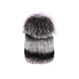 DAMEN CHINCHILLA MÜTZE PELZMÜTZE Silberfuchs Bommelmütze Oversizemütze Beanie Fellmütze Wintermütze Fox Kappe Pelzkappe Fuchsmütze -