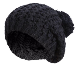 Damen Herren Winter Strickmütze Bommelmütze grobgestrickte Wintermütze mit Muster PomPom Mütze mit Bommel Schwarz -