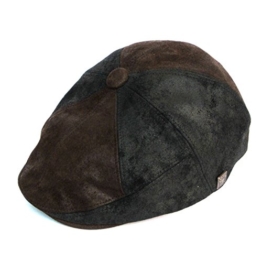 Dasmarca Hunter Schwarz Leder Kappe Wintermütze Ballonmütze Newsboy Cap, Bakerboy Cap - XL -