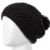 Distressed Bommelmütze Long Beanie Strickmütze mit Pompon schwarz - 