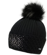 Eisbär Strickmütze mit Swarovski Steinen Bommelmütze Pudelmütze Wintermütze Damenmütze Sportmütze (EB-30252-W16-DA0-009-OS) in Schwarz, Größe OS inkl. EveryHead-Hutfibel -