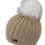 Eisbär Wintermütze Bommelmütze Pudelmütze Damenmütze Mädchenmütze Strickmütze mit Lurexfäden und Kunstfellbommel (EB-30242-W16-DA0-012-OS) in Beige, Größe OS inkl. EveryHead-Hutfibel -