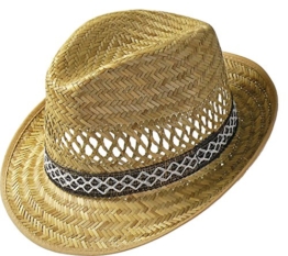 Erntehelfer Strohhut (Sonnenschutz) für Damen und Herren, cooler und modischer Sonnenhut im Trilby Look für den Sommer am Strand oder im Urlaub, verschiedene Größen, Farbe natur, Gr: 61 cm -