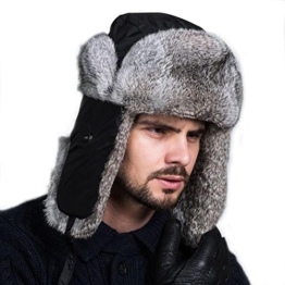 Ferand Pelzmütze Fellmütze mit Kaninchenpelz Unisex Russisch Bomber Hut, Schwarz -