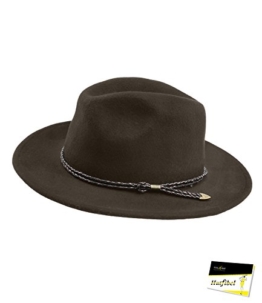 Fiebig Damenfilzhut Filzhut Wollfilzhut Cowboyhut Westernhut Panamahut Bogart Herbst crushable mit Zierband für Frauen (FI-30655-W16-DA2-842-56) in Sand, Größe 56 inkl. EveryHead-Hutfibel -