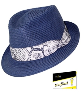 Fiebig Damenpapierhut Papierhut Basthut Trilby Fedora Sommerhut Sonnenhut Modehut Partyhut Urlaubshut Strandhut für Frauen (FI-595061-S17-DA2-16-59) in Marine, Größe 59 inkl. EveryHead-Hutfibel -