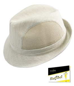 Fiebig Damenstoffhut Stoffhut Leinenhut Fedora Trilby Sommerhut Sonnenhut Urlaubshut Freizeithut mit Netzeinsatz für Frauen (FI-11084-S17-DA1-84-57) in Beige, Größe 57 inkl. EveryHead-Hutfibel -