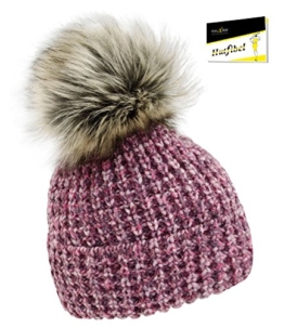 Fiebig Damenstrickmütze Strickmütze Pudelmütze Bommelmütze Umschlagmütze Wintermütze Alpaka Fakefur Pompon für Frauen (FI-54697-W16-DA1-21-OS) in Malve, Größe OS inkl. EveryHead-Hutfibel -