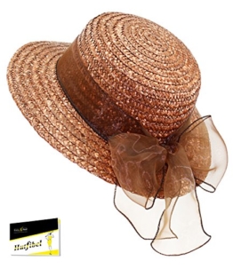 Fiebig Damenstrohhut Strohhut Sommerhut Strandhut Sonnenhut Basthut Urlaubshut Frauenhut uni mit Chiffonband für Frauen (FI-69647-S16-DA0-821-57) in cognac, Größe 57 inkl. EveryHead-Hutfibel -