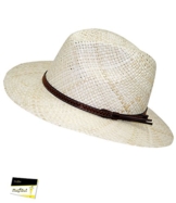 Fiebig Damenstrohhut Strohhut Sommerhut Strandhut Urlaubshut Sonnenhut Partyhut unisex mit braunem Lederband für Frauen (FI-16520-S16-DA1-111-61) in Weiß, Größe 61 inkl. EveryHead-Hutfibel -