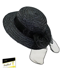 Fiebig Damenstrohhut Strohhut Sommerhut Strandhut Sonnenhut Basthut Urlaubshut Frauenhut uni mit Chiffonband für Frauen (FI-69647-S16-DA0-18-57) in schwarz, Größe 57 inkl. EveryHead-Hutfibel -