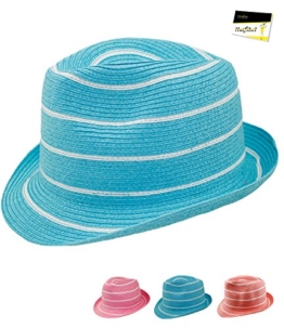 Fiebig Damentrilby Trilby Fedora Strohhut Papierhut Hut Sommerhut Strandhut Partyhut mit weißen Streifen für Frauen (FI-69582-S16-DA1-74-57) in rose, Größe 57 inkl. EveryHead-Hutfibel -