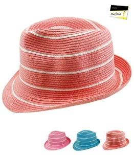 Fiebig Damentrilby Trilby Fedora Strohhut Papierhut Hut Sommerhut Strandhut Partyhut mit weißen Streifen für Frauen (FI-69582-S16-DA0-74-57) in rose, Größe 57 inkl. EveryHead-Hutfibel -