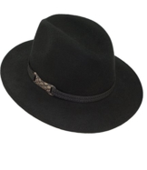 Fiebig Herrenfilzhut Filzhut Panamahut Cowboyhut Wollhut Regenhut Übergangshut Bogart Wollfilz mit Zeirband für Männer (FI-30644-S17-HE0-18-62) in Schwarz, Größe 62 inkl. EveryHead-Hutfibel -