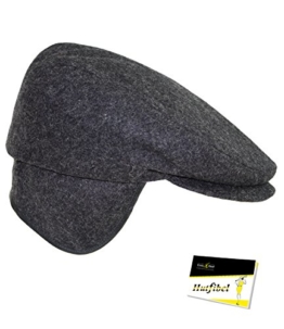 Fiebig Herrenflatcap Flatcap Schiebermütze Schirmmütze Wintermütze Golfermütze Sportmütze uni Ohrenklappen für Männer (FI-42512-W16-HE1-88-57) in Anthrazit, Größe 57 inkl. EveryHead-Hutfibel -