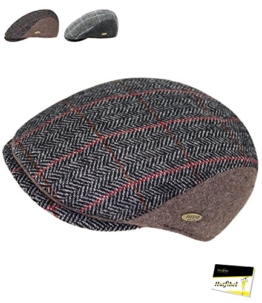Fiebig Herrenflatcap Flatcap Schiebermütze Gatsby Schirmmütze Wintermütze Sportmütze kariert seitlich uni für Männer (FI-42167-W16-HE0-82-59) in Braun, Größe 59 inkl. EveryHead-Hutfibel -