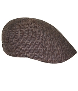 Fiebig Herrenflatcap Flatcap Schiebermütze Schirmmütze Golfermütze Gatsby Wintermütze mit Fischgrätmuster für Männer (FI-42123-W16-HE1-82-M) in Braun, Größe M inkl. EveryHead-Hutfibel -